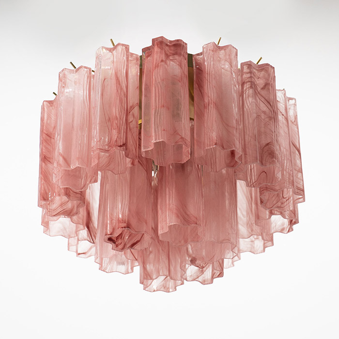 Liten kristallkrona i rosa alabasterglas 45cm diameter - Cagliari Kristallplafond med glas i rosa alabaster i modellen Cagliari