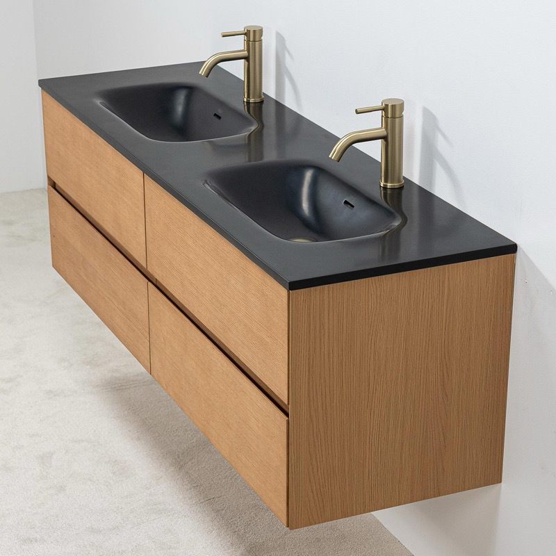 Modern v&auml;ggh&auml;ngd kommod 150cm med svart tv&auml;ttst&auml;ll