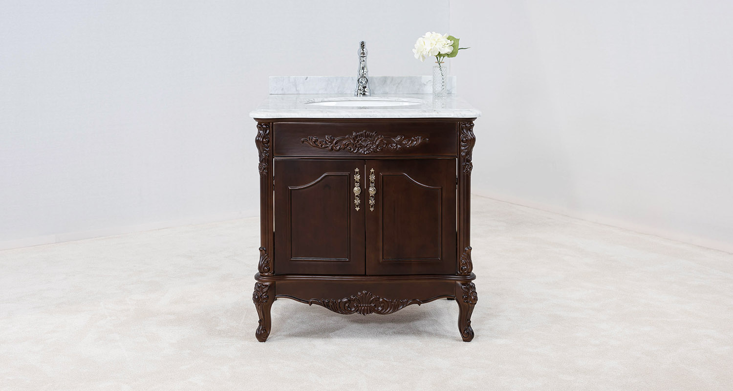 klassisk svart badrumsmöbel 80cm med beige äkta marmor - Ottawa