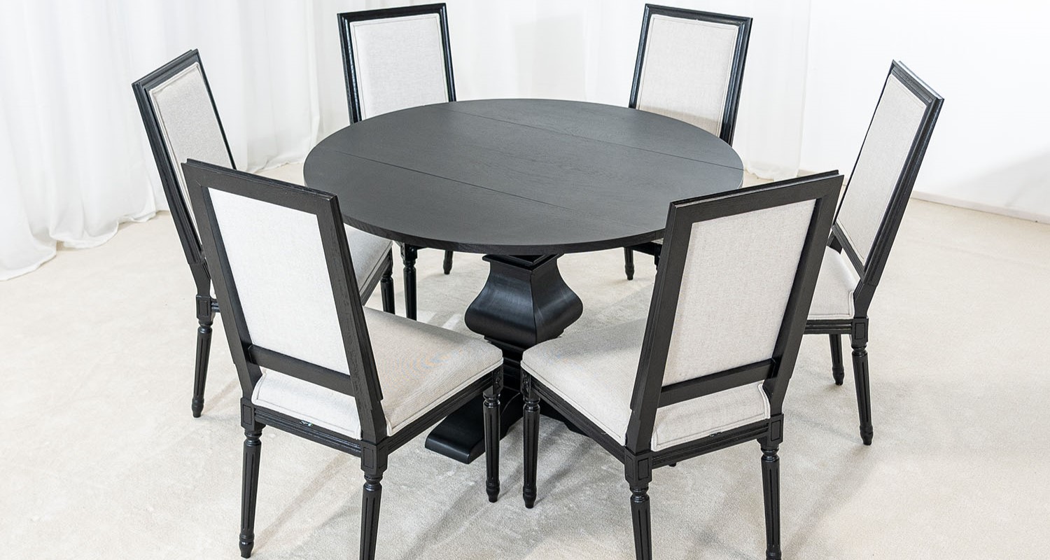 Rund matgrupp med 6 stolar och matbord 120cm diameter