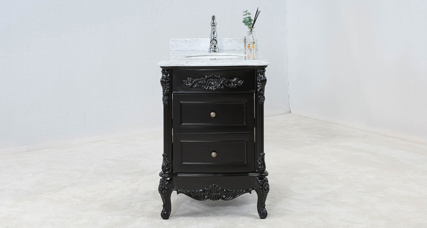 klassisk svart badrumsmöbel 60cm med vit äkta marmor - Ottawa