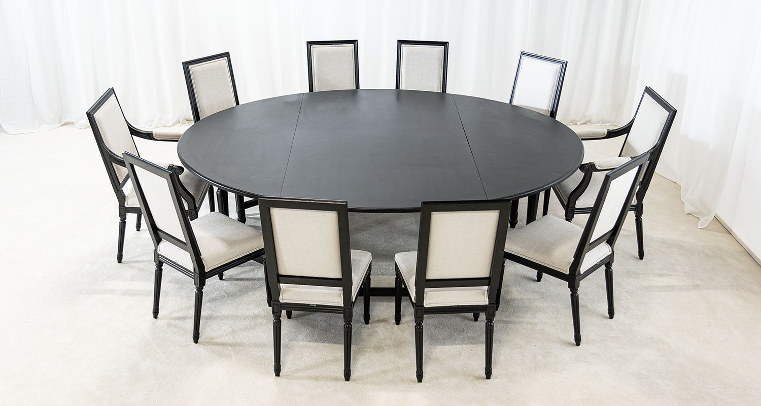 svart rund matsalsgrupp 10 stolar massiv ek - Gripsholm