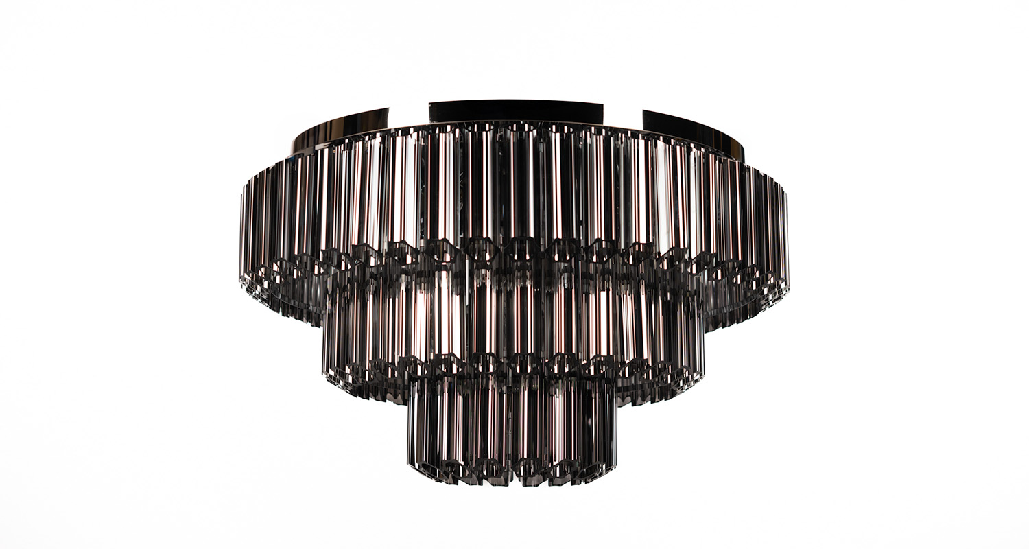 Kristallplafond med retoinspirerad design i klarglas med krom stomme