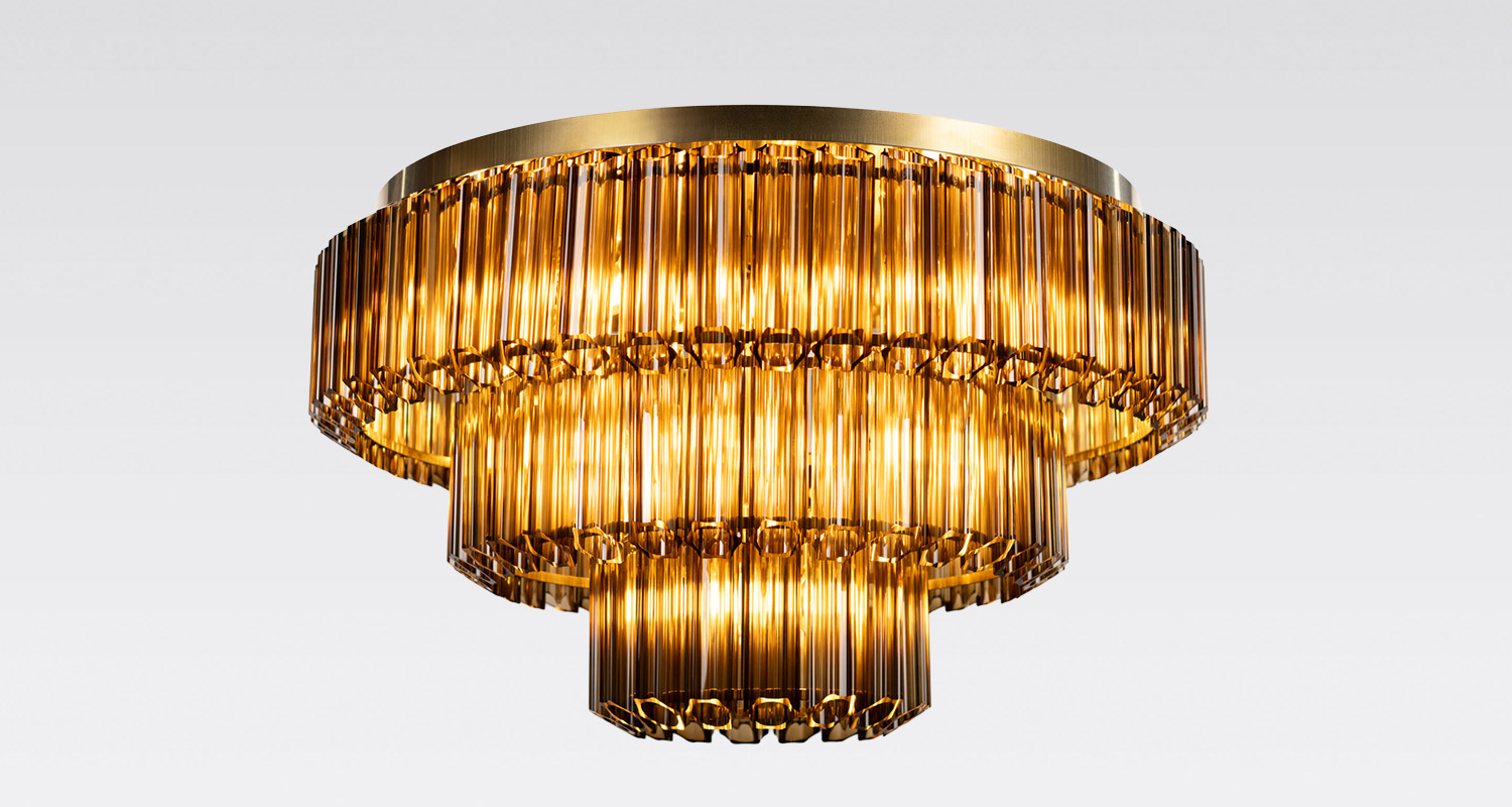 Kristallplafond med retoinspirerad design i klarglas med krom stomme