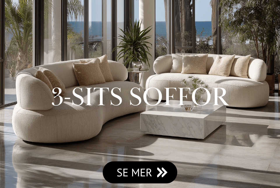 Svängd modern 3-sits soffa Malibu i beige chenille klädsel Svängd modern 3-sits soffa Malibu i beige chenille klädsel