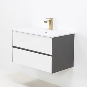 Modern vit kommod med gr&aring; detaljer 80cm
