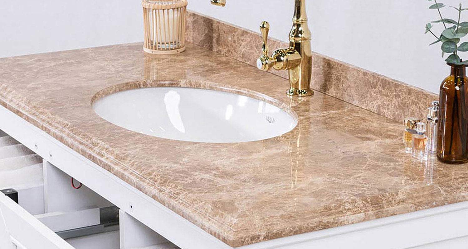 Utah badrumskommod 120cm med bänkskiva av beige marmor